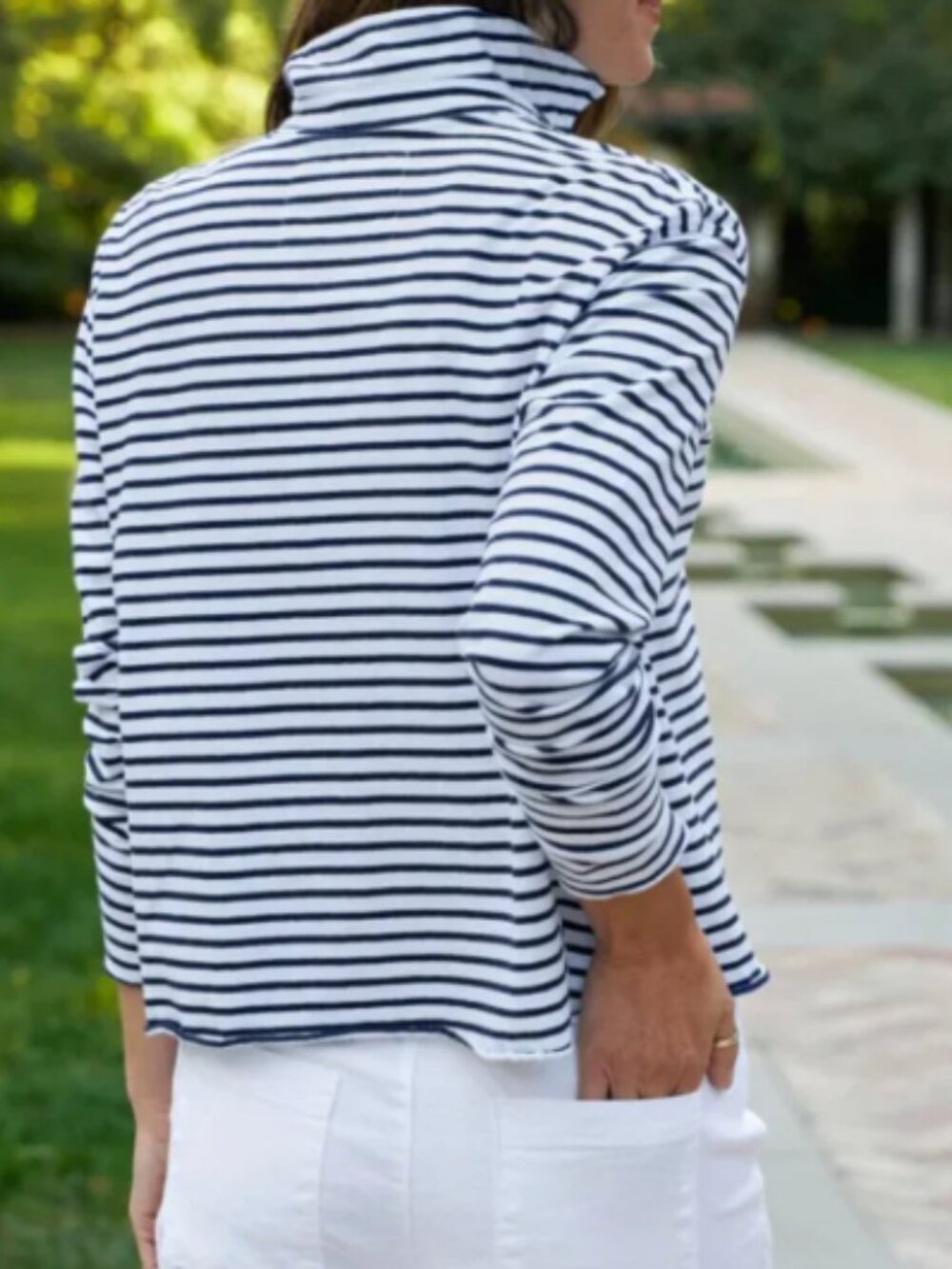 Frank & Eileen Patrick Popover Henley Striped Navy XS French Terry Top - Picture 3 of 12